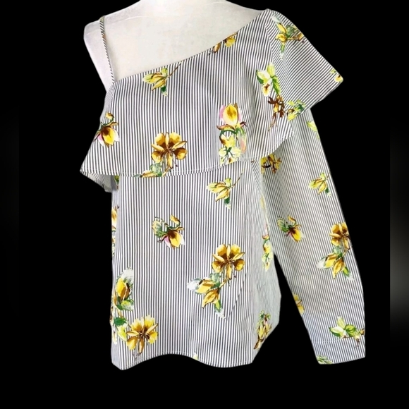NWT Large Floral Striped One-Shoulder Top Lumiere Urban Outfitters Top - Picture 15 of 16